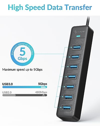 PHIXERO 7 Port USB 3.0 Hub Distributor, 5 Gbps USB Distributor, Multiport Adapter with 100 cm Cable, Compatible with All USB Port Devices (7 Port, 100 cm Cable)