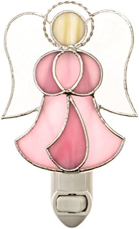Night Light by Everyday Beautiful Gifts: Angel Nightlight, Colorful Stained Glass, Functional Art, Elegant Home Decoration, Guardian Angel Design, Gift Idea for Every Occasion (Pink)