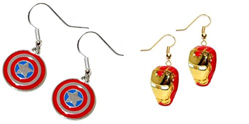 Captain America Shield and Ironman 3D Mask Dangle Earrings w/Gift Box