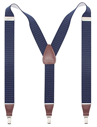 Bioterti Men's Y-shape 1.4 Inch Suspender -3 Metal Clips, Elastic Straps (Navy Dots)