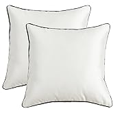 King Protea Ivory White Decorative Throw Pillow Covers Soft Heavy Satin Fabric with Black and White Piping for Sofa Couch Bed Chair Square Cushion Cases 18x18 Inch 45x45 cm Pack of 2