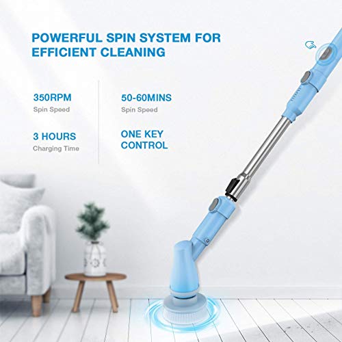 ELLESYE Electric Spin Scrubber Cordless Shower Scrubber Power Cleaning Brush, Tile Bathtub and Floor Scrubber with 3 Replacement Brush Heads and Adapter for Cleaning Bathroom, Kitchen, Grout, Wall