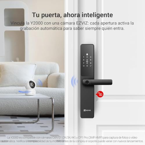 EZVIZ Smart Lock Y2000, 7-in-1 Smart Door Lock, Built-in Wifi Fingerprint Access, Weather-Resistant, Child Safety Lock for Apartment, Villa, Office (Black-Gre, 6068 Mortise)