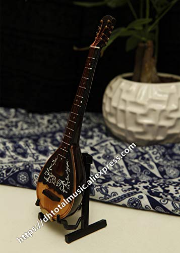 ZAMTAC Dh Miniature Mandolin Model Replica with Stand and Case Dollhouse Accessories Mini Musical Instrument Ornaments (Size: 18cm)