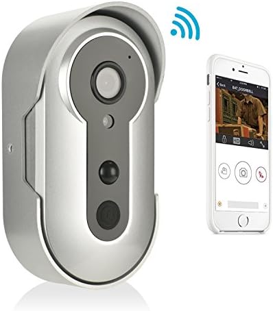 Wireless WIFI HD Video Doorbell, Battery Powered, Night Vision, 2-Way Audio, HD Video, Motion Sensor, Door Camera (Silver)