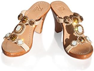 Pasha Gorgeous Jeweled Genuine Leather Shoes, Style Cebu Rainbow/Tan