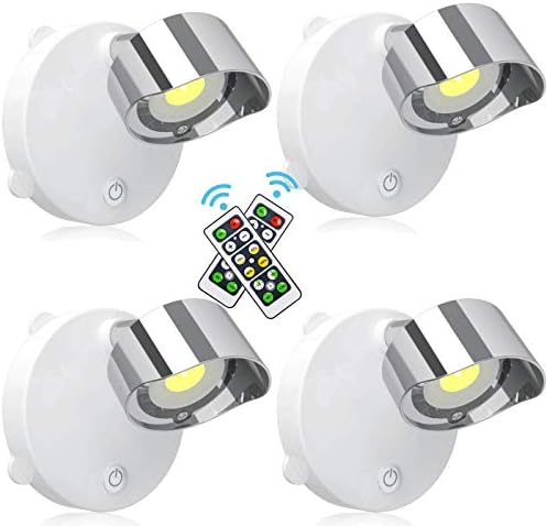 SUNVP LED Closet Lights Battery Operated Wireless Puck Lights with Remote Control, Accent Lights Dimmable Under Cabinet Lighting with Rotatable Light Head Stick on (White 4000K, 4 Pack)