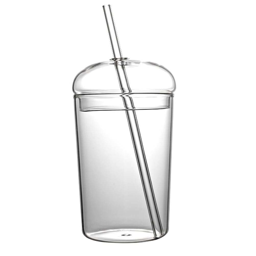 Angoily Large Capacity Glass Straw Cup 16.91Oz Reusable Household Beverage Container Clear Glass Drinking Cup for Juice Tea Smoothies with Comfortable Handle