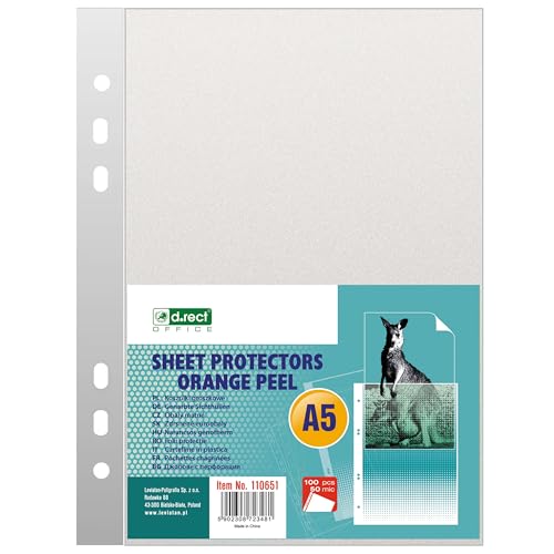 D.RECT Pack of 100 A5 Document Wallets, Protective Sleeves, Antistatic Wallets, Document Organization, Foil Sleeves, Grained