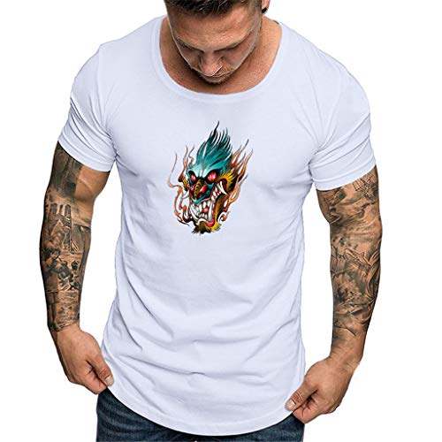 image for Mozziee Men's Summer Round Neck Solid Color Print Comfortable Cotton S