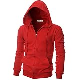 Ohoo Men's Slim Fit Zip-Up Hoodie – Lightweight Long Sleeve With Kangaroo Pocket, Red, Size S
