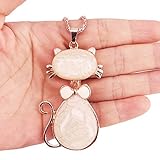 QTMY Cute Opal Cat Pendant Long Necklace for Women Girls Kids,Statement Fashion Jewelry