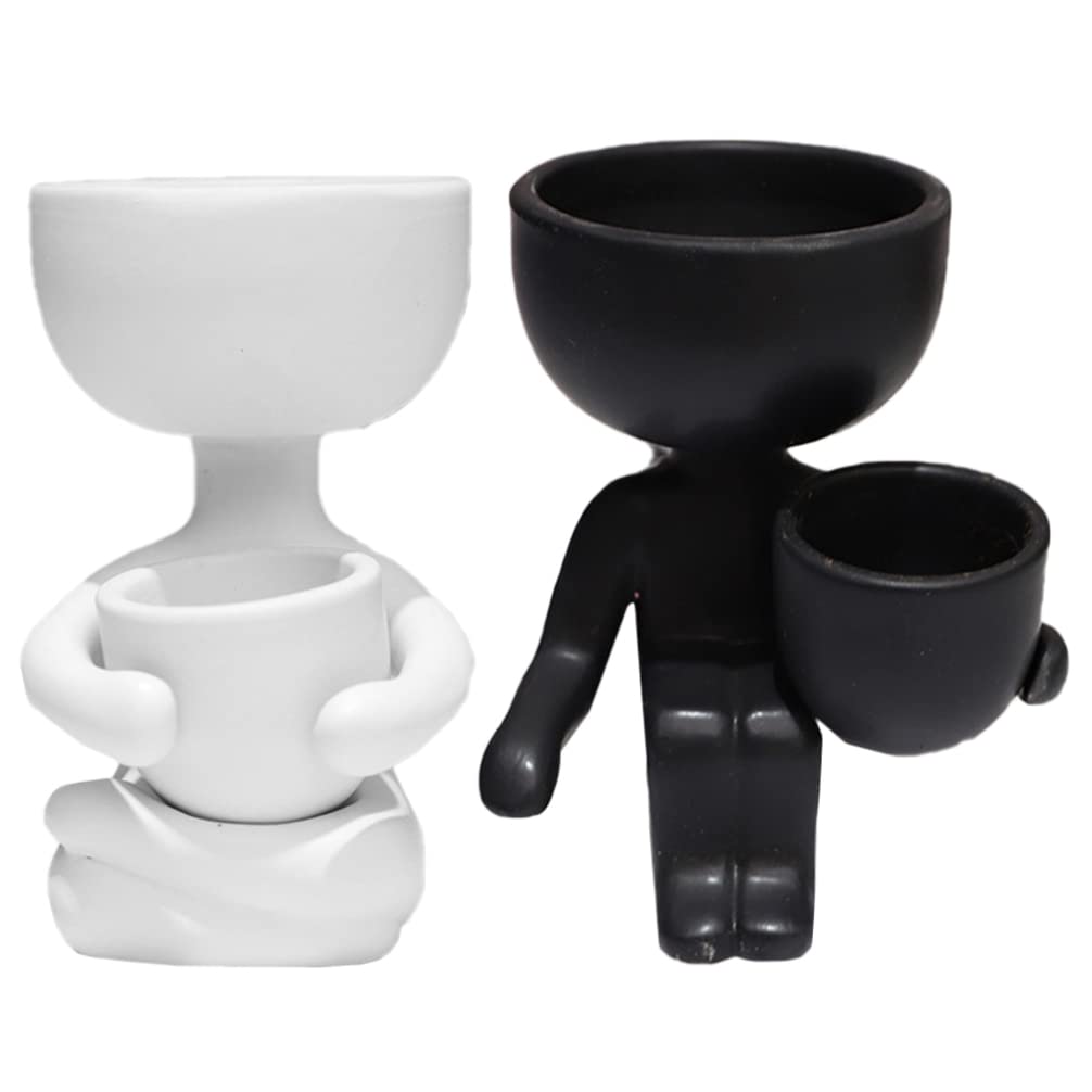 Zerodeko Ceramic Flower Pot Ceramic Planter 2pcs Human Shaped Succulent Planter Small pots Flower Pots Mini Plant Wedding Office Kitchen Home Decor Pot