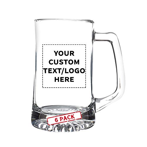 Custom ARC Glass Beer Mugs 25 oz. Set of 6, Personalized Bulk Pack