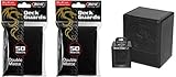 COMBO- BCW Black Deluxe Leatherette Deck Case plus 2 50ct Pks (100) of BLACK Double Matte Deck Guard Sleeves for Collectable Gaming Cards like Magic The Gathering MTG, Pokemon, YU-GI-OH!, & More. Embossed Dragon Graphic, BOX.