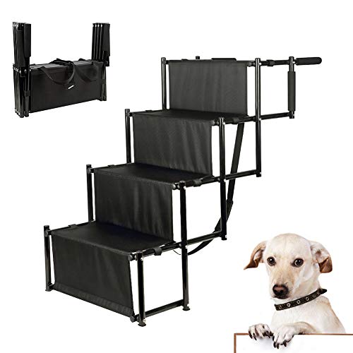 H&ZT Dog Car Step Stairs, Accordion Metal Frame Folding Pet Ramp for Indoor Outdoor Use, Lightweight Portable Auto Large Dog and Cat Ladder, Great for Cars, Trucks and SUVs Cargo (4-Steps)