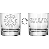 MIP 11 oz Rocks Whiskey Highball Glass Two Sided Fire Department Firefighter Off Duty Save Yourself