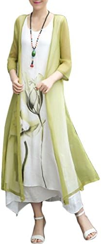 HonwenleWomen's Linen Dress 2 Piece Outfit Floral Sleeveless Loose Maxi Summer Dresses with Jacket Formal Casual