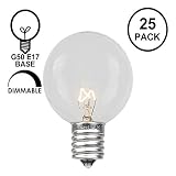 Novelty Lights 25 Pack G50 Outdoor Patio Globe Replacement Bulbs, Clear, E17/C9 Intermediate Base, 7 Watt