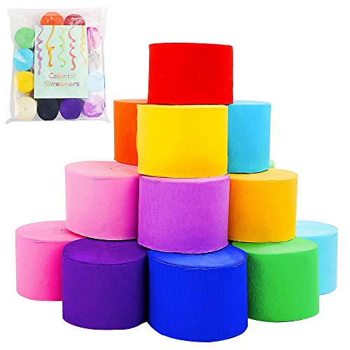 image for RUBFAC 18 Rolls Crepe Paper Rainbow Streamers, 18 Colors, Each roll 1.