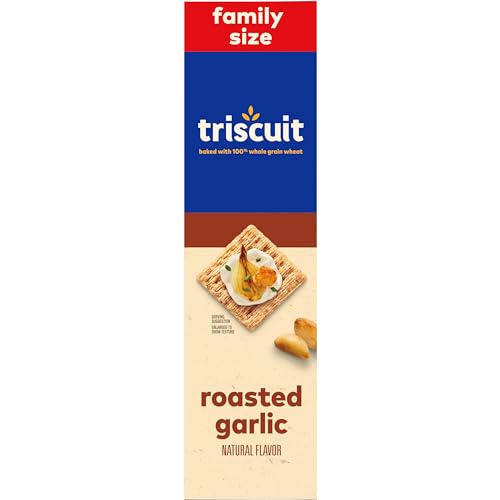TRISCUIT ROASTED GARLIC WHOLE GRAIN WHEAT CRACKERS, LUNCH SNACKS, BULK SNACK CRACKERS, FAMILY SIZE, 6 – 12.5 OZ BOXES