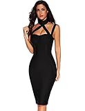 Meilun Women Rayon Sleeveless Manual Bodycon Bandage Dress (Medium, Black)