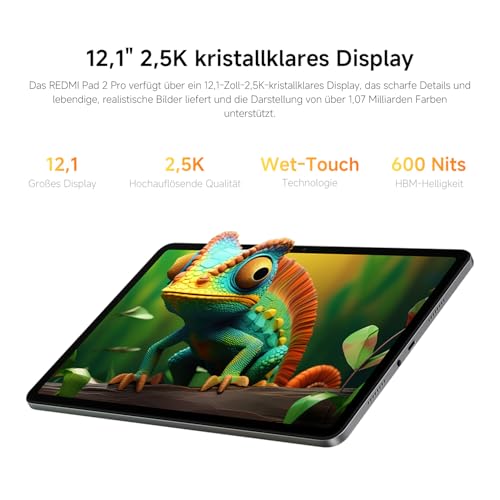 REDMI Pad 2 Pro, 6+128GB, 12,1" 2,5K 120Hz Display, Riesiger 12.000mAh (typ) Akku, 4nm Prozessor, Nahtlose Konnektivität, Graphitgrau