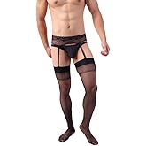 Manguo Men’s Tights Suspender Pantyhose Sissy Sexy Lingerie Stockings Garter Belt Set for Men