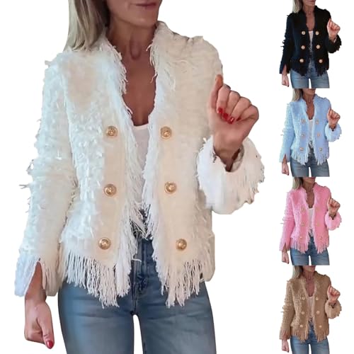 DUHGBNE Womens Wool Cardigans Long Sleeve Ladies Wool Cardigans with Buttons UK Crew Neck Open Front Long Sleeve Fleece Fashion Thick Chunky Sweater for Plus Size for Women