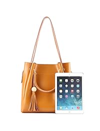 Kattee Bolso bandolera de cuero auténtico, para mujer, con borla