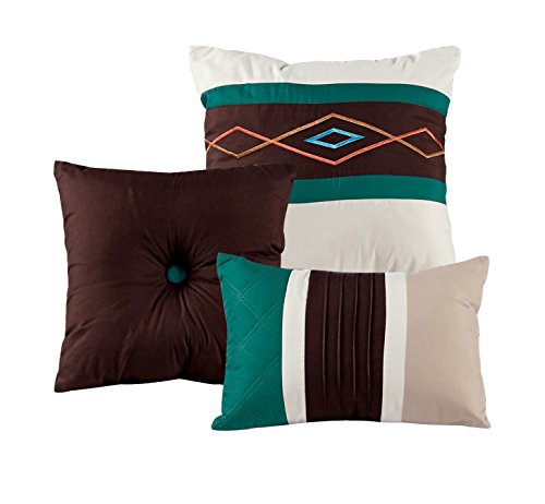WPM 7 Piece Bedding set, Green, brown, Taupe Comforter with Accent pillows Queen size Bed in a Bag-Yeva
