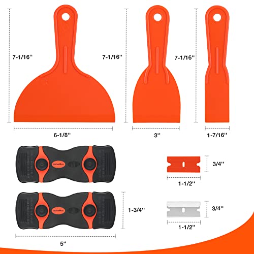 ValueMax 2-Pack Razor Blade Scrapers with 20Pcs Plastic Blades, 20Pcs Metal Blades and 3-Pack Plastic Putty Knives, Cleaning Razor Scraper Remover Tool for Decals, Stickers, Labels, Caulk, Paint