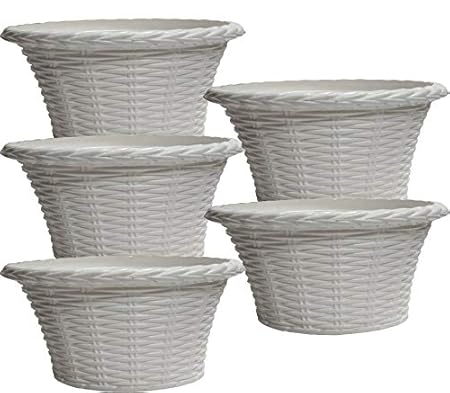 Airex Big Gole Unique Plastic Pot for Indoor/Outdoor Plants Planter (White, 5-Pieces)