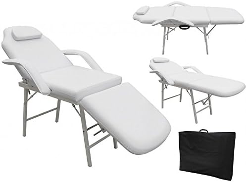 White 73" Portable Massage Foldable Table Non-Woven Bag 3 Fold Chair Tattoo Parlor Spa Salon Facial Bed Beauty Professional Therapists Back Home Therapy Adjustable Height