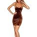 Antopmen Women's V Neck Spaghetti Strap Gold Velvet Dress Sleeveless Bodycon Dress