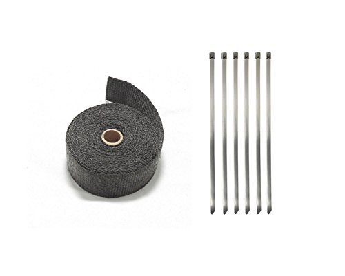 Black Fiberglass Thermal Header or Exhaust Wrap Pipe Heat Tape with Steel Zip ties 2" Wide x 25 ft Long