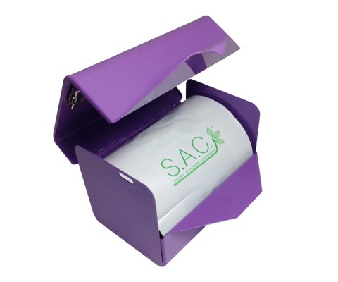 Sanitary Napkin Disposal Bag Dispenser, Steel Restroom Hardware, Lavender - Thumbnail 4