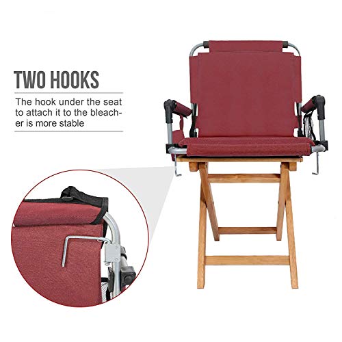 CAMPING WORLD Portable Folding Stadium Seat Cushion Chairs 2 Pack for Bleachers with Back, Arm (RED)