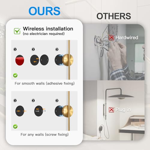 TaoFiaCo 60CM Gold Indoor LED Wall Lights - Wireless Wall Lamp 3 Colour Temperatures - Battery Wall Light with Remote Control for Bedroom, Living Room, Dining Room