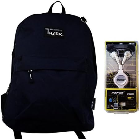 Track By Triple Gear (17" X 13")Backpack with Zipper Pockets for Boys and Girls and 1 Earbud for iphones, Android Phones, Notebook, Laptop and Other Electronics, 2 Item Combo (Black)
