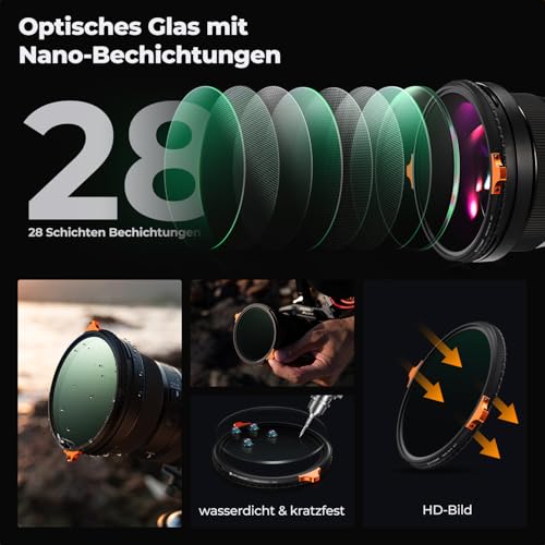 K&F CONCEPT Nano-X True Colour ND Filter 67 mm Polarising Filter & ND2-ND32 (1-5 Stops) 2-in-1 Multifunctional CPL & Grey Filter
