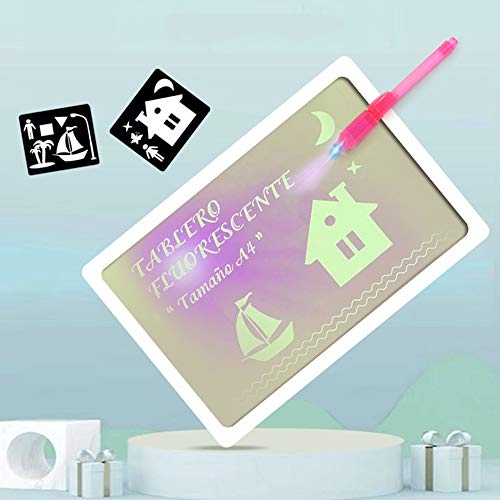 Alagoo Draw with Light Fun and Developing Toy, Double Side Drawing Board with Draw with Light in Dark & Swabble Sketchpad 2 Functions Toys Gifts