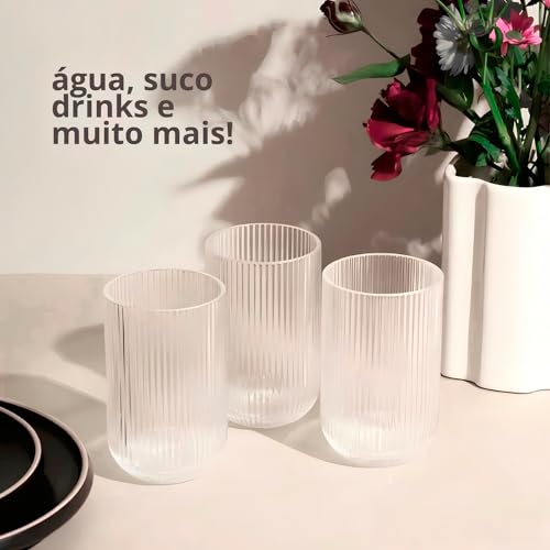 Jogo com 6 Copos Conjunto de Peças de Vidro Transparente, Linha 450ml para Suco e Água