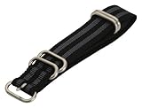 20mm Premium Heavy Nato 5 Ring Ss Nylon Black / Grey Replacement Watch Strap Band