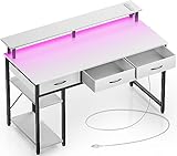 Rolanstar Computer Desk with Power Outlets & LED