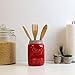 Home Basics Glazed Ceramic Retro Mason Jar Utensil Flatware Organizer Crock (Red)