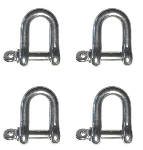 US Stainless 4 Pieces Stainless Steel 316 Forged D Shackle Marine Grade 1/4" (6mm) Dee