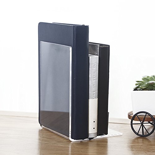QICI 2 Pack Clear Plastic Bookends Acrylic bookends (Clear Design) - Thumbnail 3