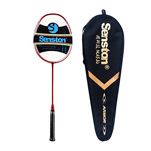 Senston N80 Graphite Single High-grade Badminton Racquet,Carbon Fiber Badminton Racket,Including Badminton Bag,Red color