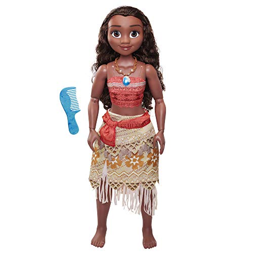 es - Grande Poupée Princesse Moana 81 Cm - Licence Officielle Disney - Poupée Articulée - Cheveux Bouclées Soyeux - Robe Et Accessoires Coiffures Inclus - Jouet Enfant 3 Ans+